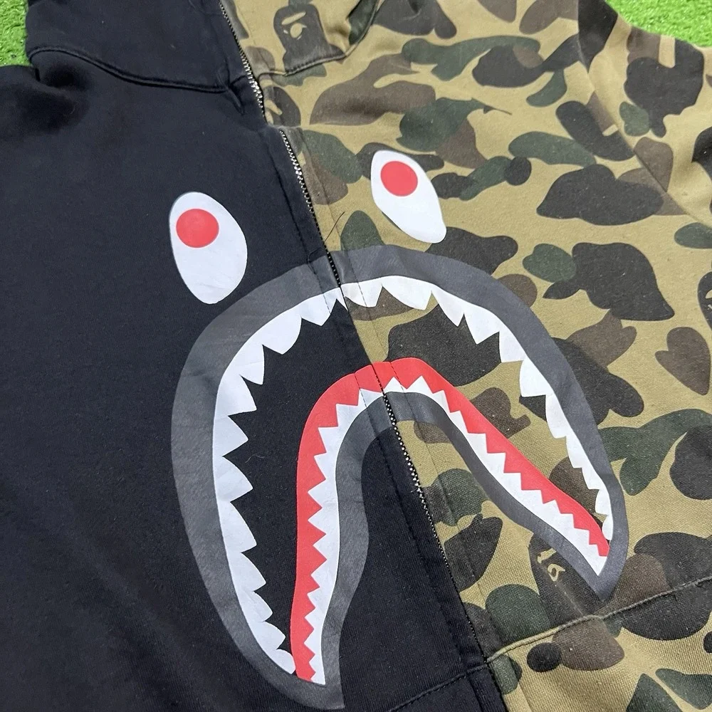 Bape A Bathing Ape Shark Hoodie LG WGM Tiger Camo Color Block Full Zip EUC - Picture 2 of 13